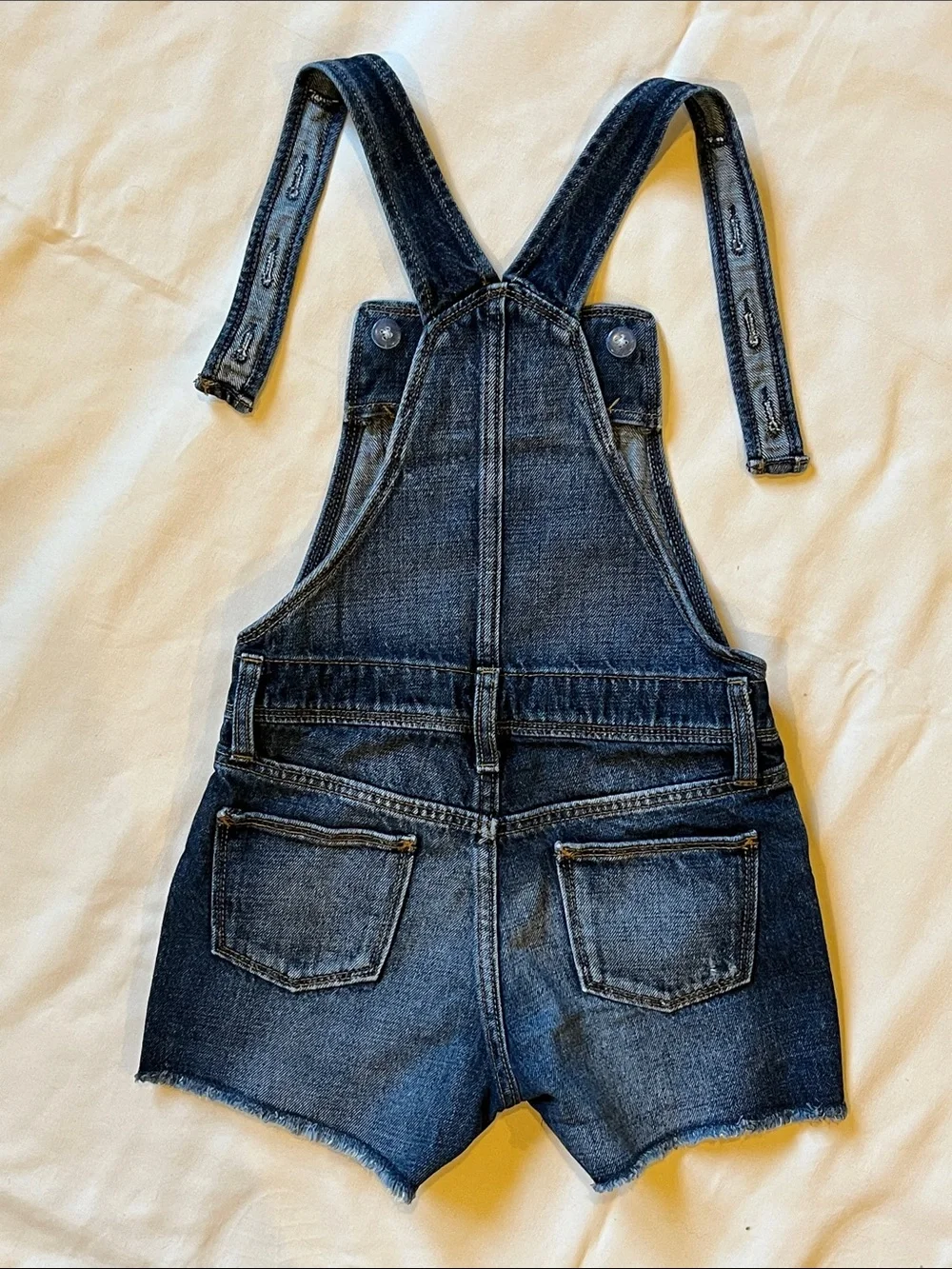 Kids Denim Short Bib Overalls - Dark Blue Adjustable Straps